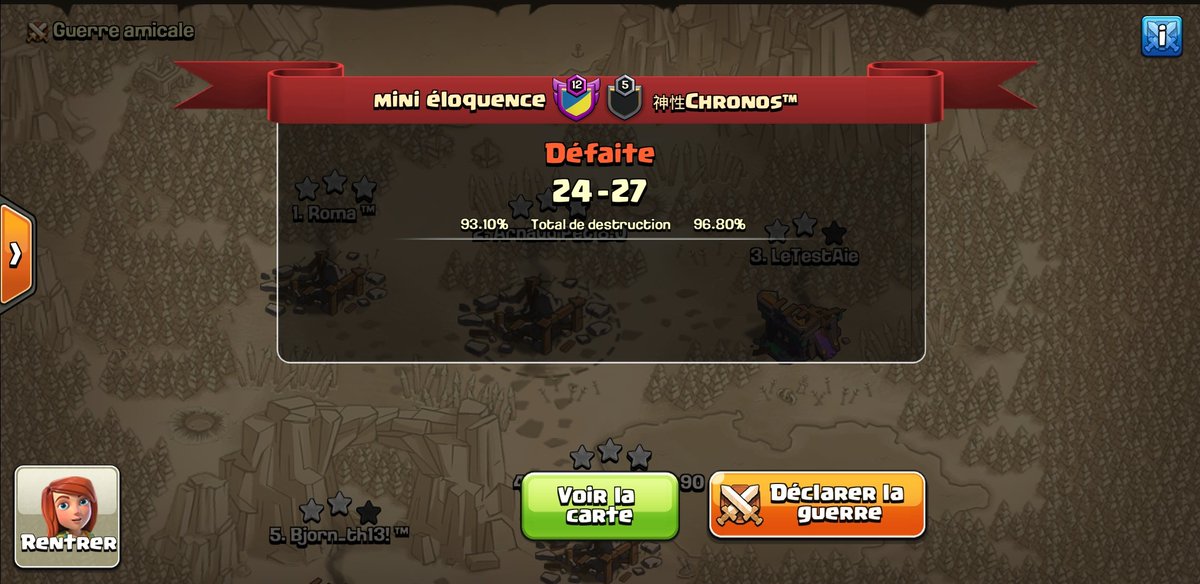 Second match de <a href="/3Fcoc/">French Family</a> eagle et seconde défaite (BD:4/3/3)🔥

Match compliqué dans l'ensemble.😪

Gg <a href="/Chronos__Es/">Chronos</a> belle victoire, revanche prise🤞 

Bilan 0W/2L