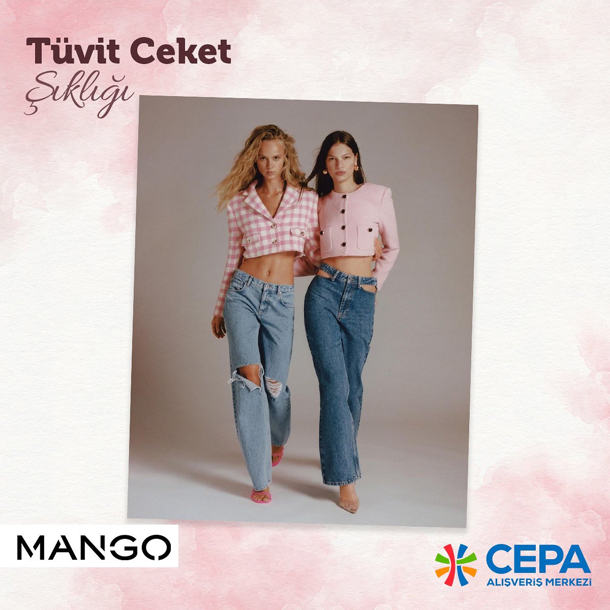 cepaavm's tweet photo. Yeni kısa, renkli tüvit ceketler her kombininize uyum sağlayacak!✨🌸
#cepaavm #mango #mangowoman #tüvitceket #ceket #fashion https://t.co/LPhYwPTIMH