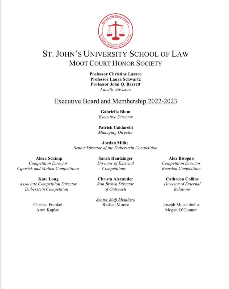 Congratulations to the 2022-2023 Moot Court Honor Society Executive Board! This fantastic group will take MCHS to new heights.