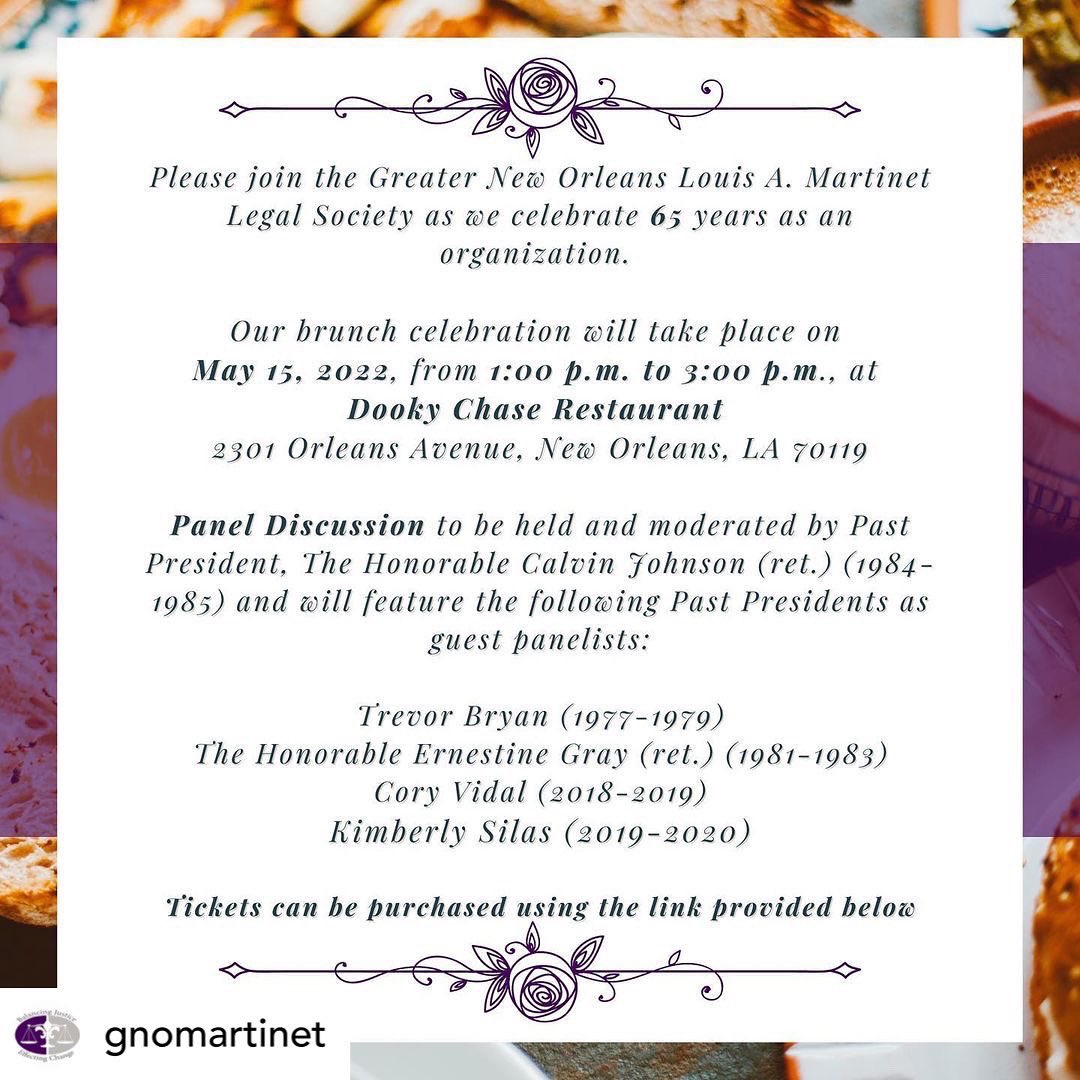 MartinetGno's tweet photo. Please join us as we celebrate 65 years as an organization. Our brunch will take place on May 15, 2022, from 1:00-3:00 pm at Dooky Chase Restaurant 2301 Orleans Avenue, New Orleans, Louisiana 70119. Purchase tickets here: 
https://t.co/zF19nO1Yhm https://t.co/zWyv0nXhgu