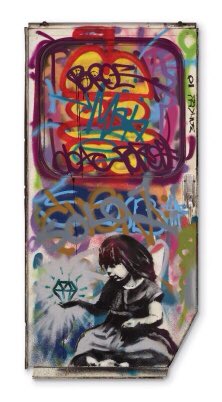 Banksy painted on a graffiti-covered truck door — and now it’s auctioning <a href="/ChristiesInc/">Christie's</a> for $3M-$5M. “Diamond in the Rough.”