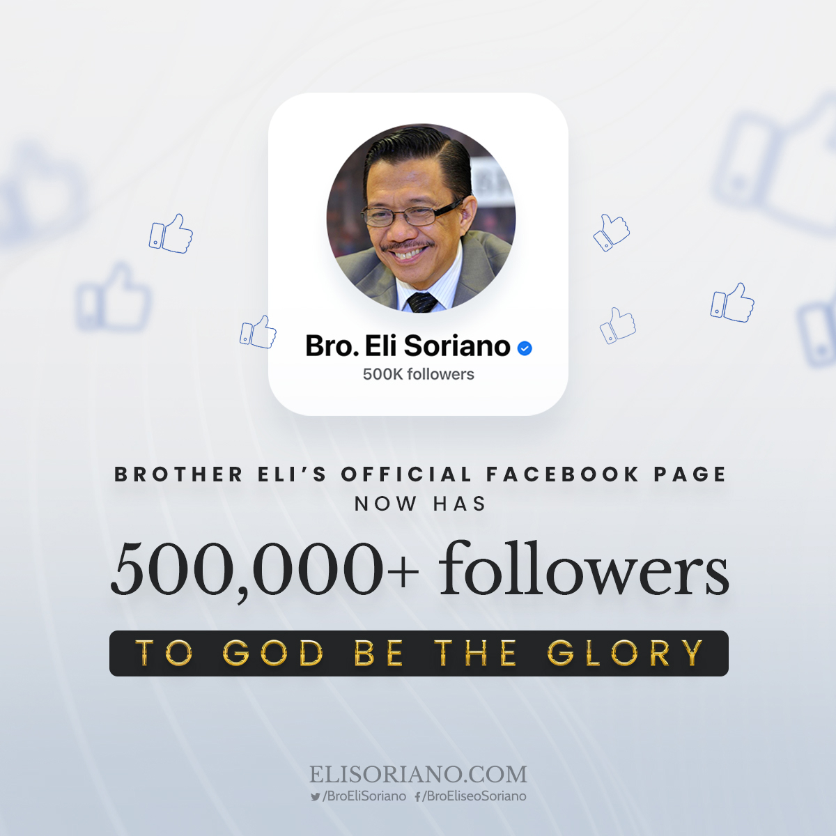 mcgidotorg's tweet photo. The legacy continues. Brother Eli’s official Facebook page now has over 500,000 followers. A million thanks to God!

To God be the glory! https://t.co/RX8dtzzcjI