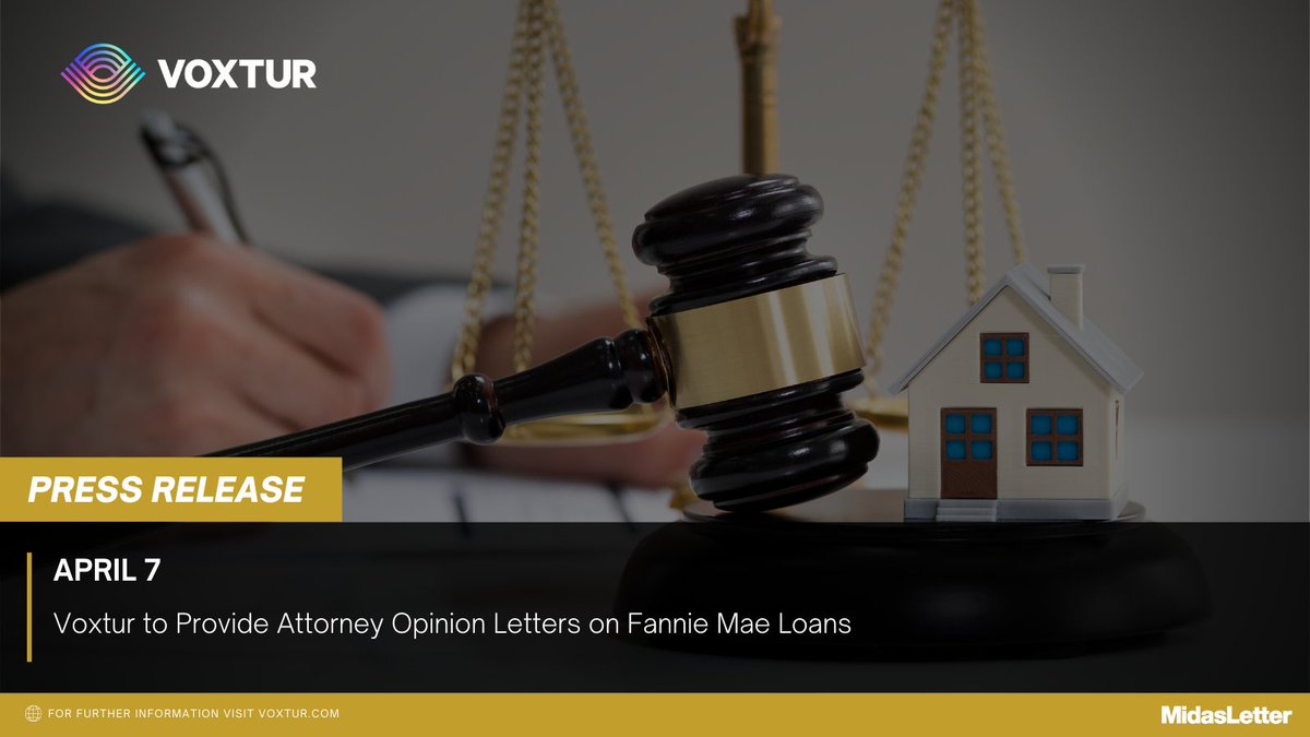 MidasLetter's tweet photo. π‘ #VoxturAnalytics $VXTR $VXTRF to Provide Attorney Opinion Letters on @FannieMae Loans
π¬ "Our #Voxtur AOL program immediately & directly reduces costs, maybe opening the door to homeownership a little wider for more Americans" - CEO
π https://t.co/xeDd0fSCkl #RealEstate https://t.co/XHJsh8cGKV