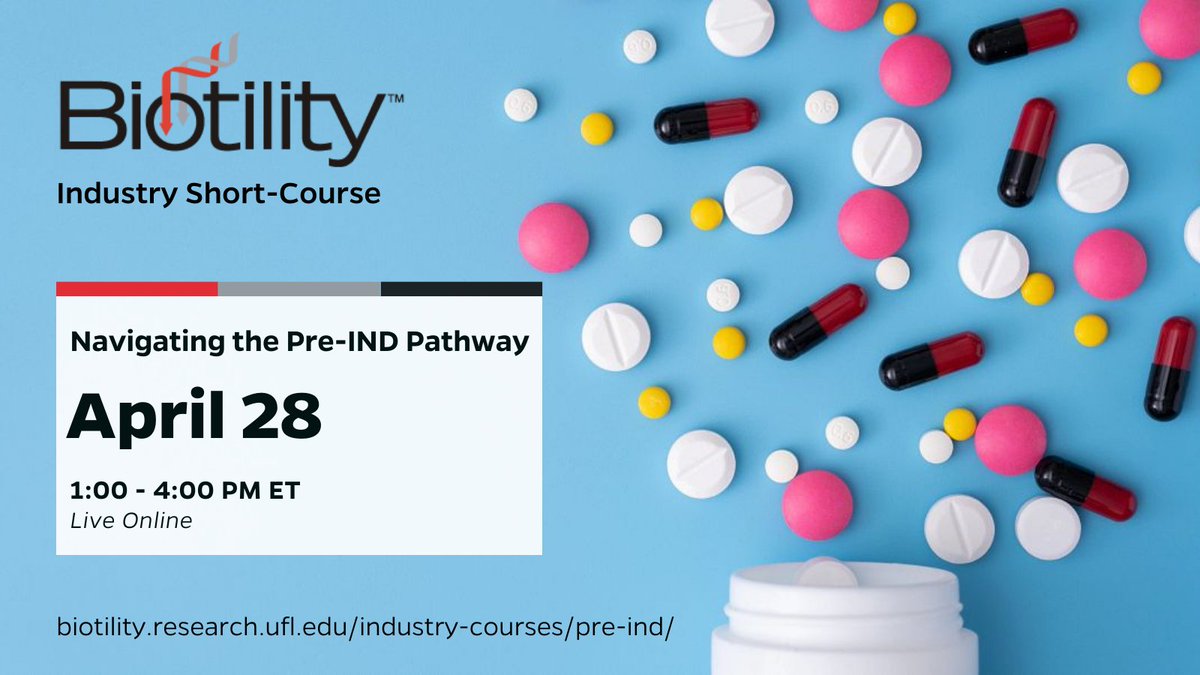 biotility's tweet photo. Our Pre-IND short-course on April 28 provides the insight you need to navigate your crucial Pre-Investigational New Drug (#PreIND) meeting with #FDA. Register by April 21! https://t.co/oMMZMlDyGu https://t.co/IXbK3I7fDW
