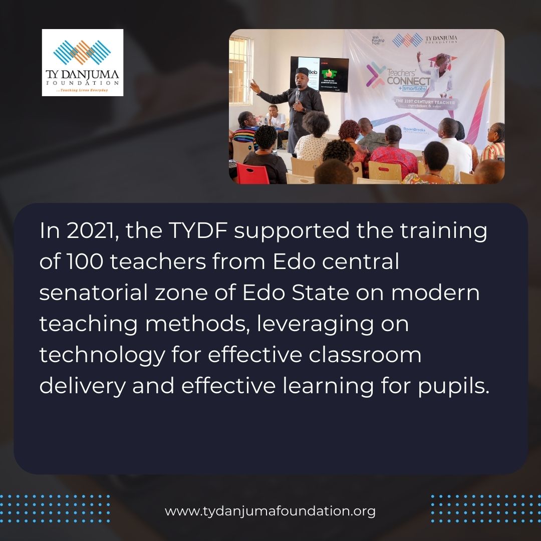 TYDFoundation's tweet photo. In 2021, the TYDF supported the training of 100 teachers from Edo central senatorial zone of Edo State on modern teaching methods, leveraging on technology for effective classroom delivery and effective learning for pupils.
#LearningThursday #TYDFInterventions #TYDFImpact https://t.co/isEfXnaaQm