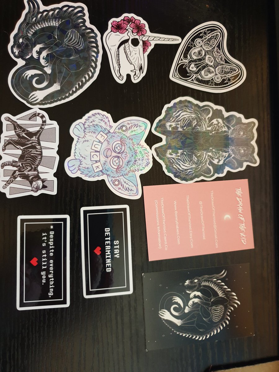 some stickers i got from thedrawofthevoid on etsy ! 