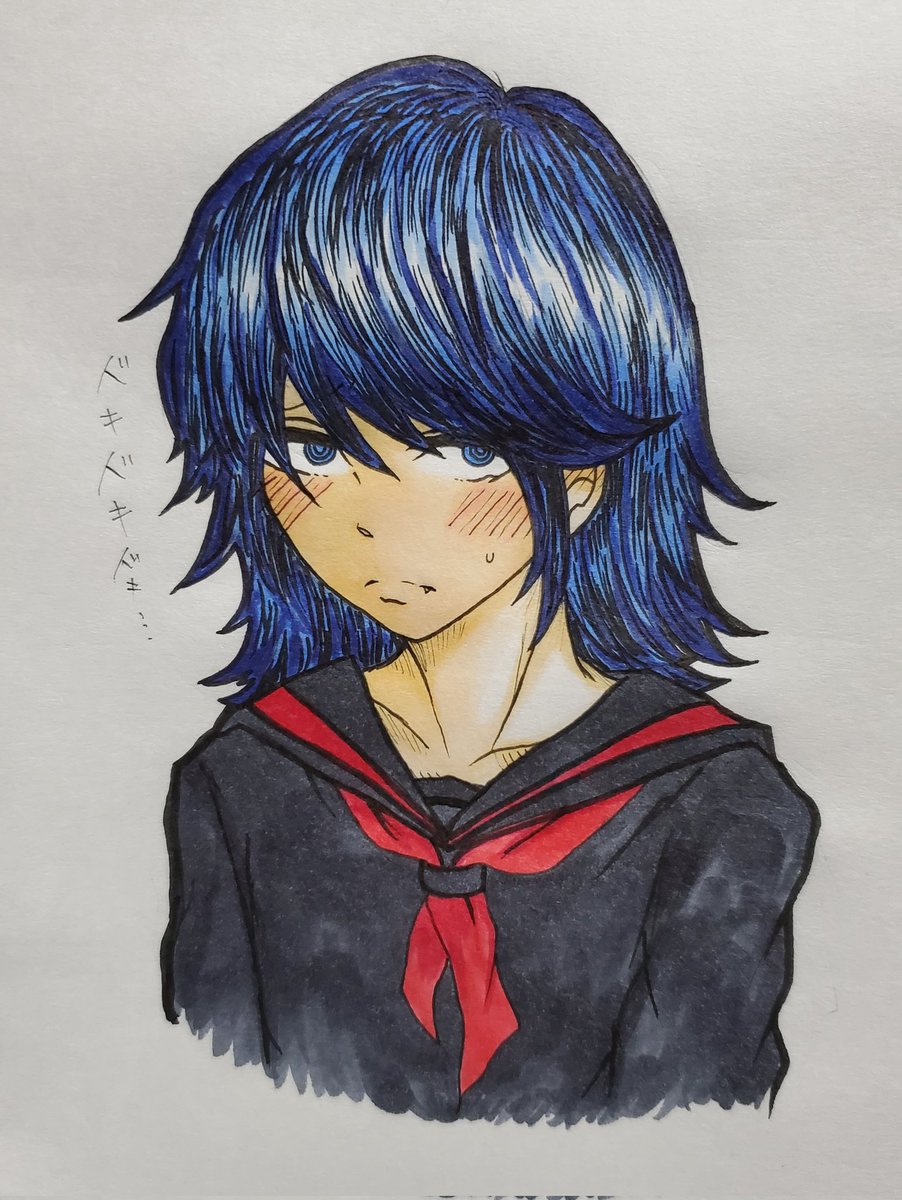 ryu_r0119's tweet image. 怒られたら…もう仕方ないです。
(目線の先は誰がいるのか想像してみて下さい。)
ただ、これが描きたかった…( ω-、)
#2OM　@wiz_2OM　#女装
#コピック　#イラスト　#練習