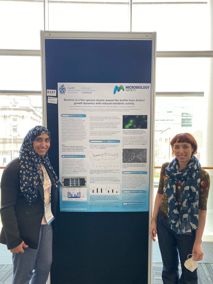 Having a fab time at #Microbio22 where one of our PhD students is presenting her work describing a five-species chronic wound model. Come see her flash presentation at 4.30pm in Polymicrobial Infections.