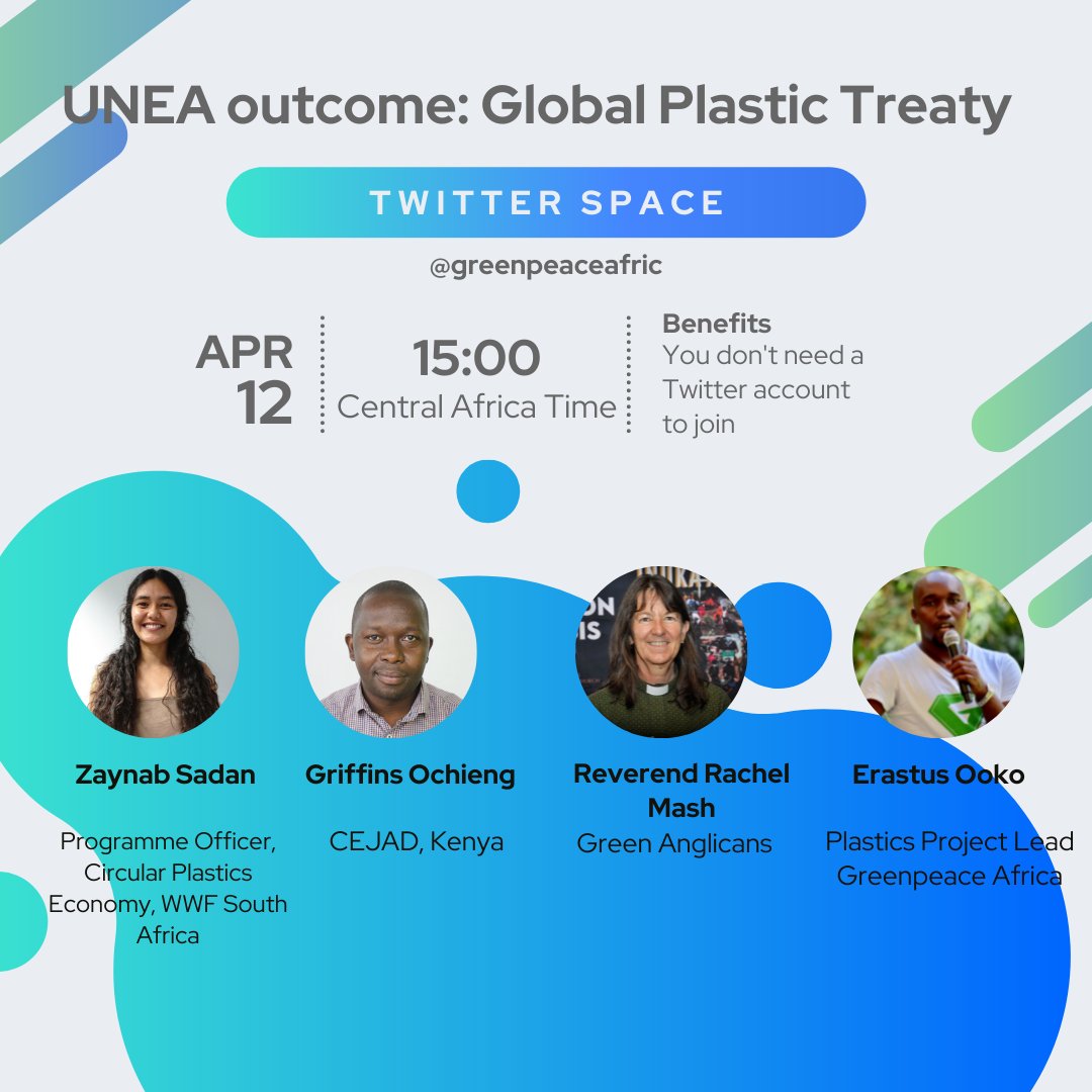 Greenanglicans's tweet photo. The United Nations Environmental Assembly committed to producing a global, legally binding treaty on plastic. What happened at the Assembly and what does it mean?
Join a Twitter Space discussion on April 12 at 15:00 SA, 16:00 East Africa Time
@UNEPFaith4Earth @AnglicanUN https://t.co/lU9ExUHMTB