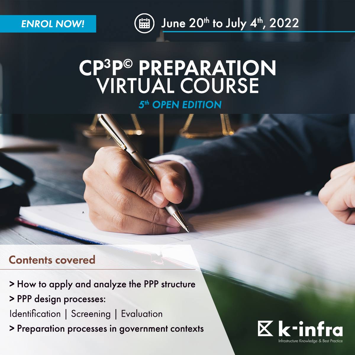 K_Infra's tweet photo. Enrol now! CP3P© Preparation Course 5th Virtual Open Edition

This virtual edition, open to candidates worldwide, will take place from June 20th to July 4th, 2022 (online pre-course phase from 6th to 19th of July, 2022).

For more info, please click here: https://t.co/hlzM47mb8c https://t.co/248fsBeTVu