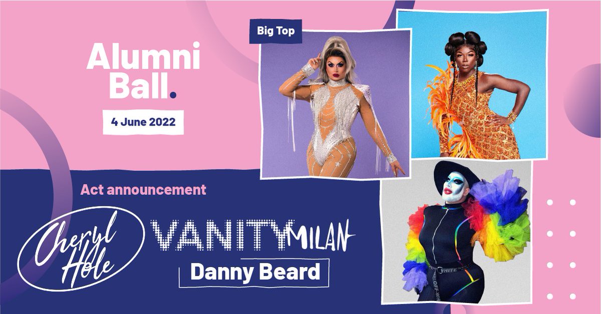 SURHUL's tweet photo. π¨ Triple act announcement alert!!! Get ready to welcome the incredible @CherylHoleQueen, @ItsVanityMilan and @thedannybeard to Alumni Ball! The @dragraceukbbc queens will be wowing the Big Top with some surely unforgettable performances and we are SO excited! ππͺ #RHSummer https://t.co/lEz7oEZv5x