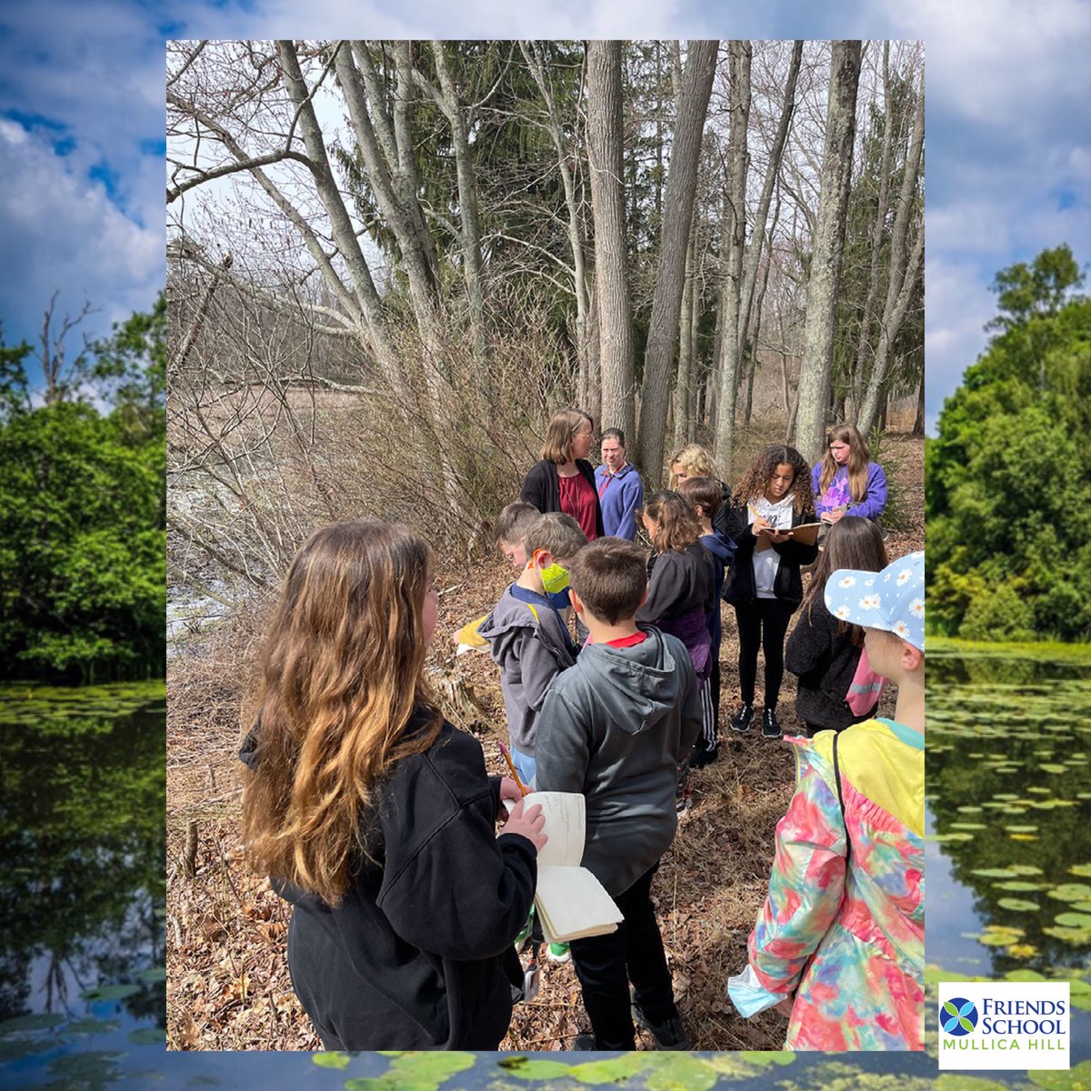 FriendsSchoolMH's tweet photo. Recently, the 4th grade took a trip to our local pond to explore and learn about the needs of the different forms of life at the pond. This is the initial phase of a larger project to discern the needs and ways to help living things in the pond environment. #FSMHOutdoorLearning https://t.co/xeZjCEshjs