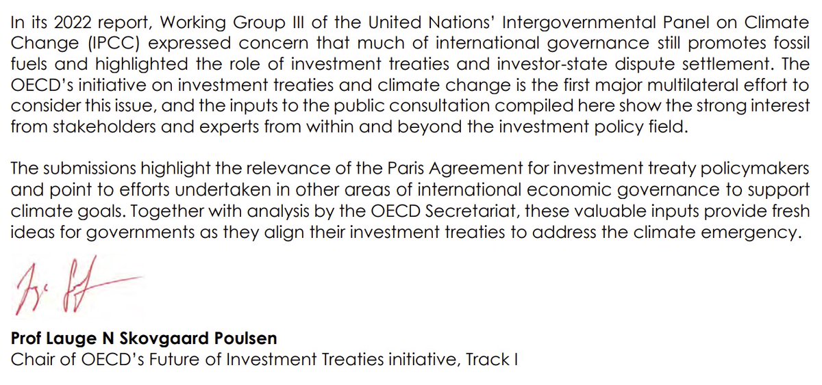 On Monday, IPCC noted investment treaties' role for climate policy. Today, we've released contributions to <a href="/OECD/">OECD ➡️ Better Policies for Better Lives</a>'s public consultation on this topic. Overview below (alphabetical) doesn't do justice to submissions, so authors may wish to elaborate. oecd.org/investment/inv…. 1/39