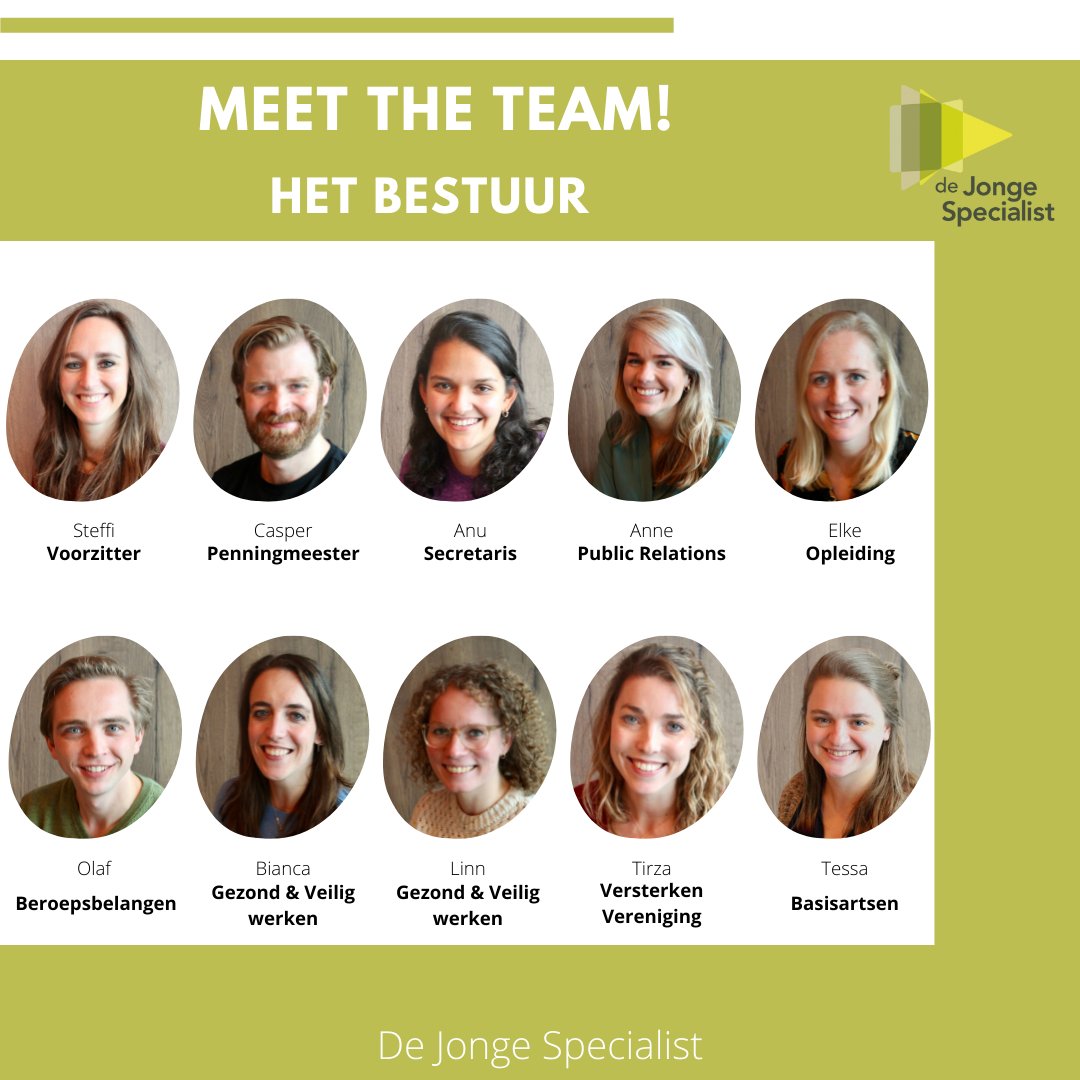 jongespecialist's tweet photo. Meet the Team! Sinds 1 januari is het bestuur van de Jonge Specialist weer compleet. Dit 10-koppige bestuur, samen met de nodige bestuurlijke ondersteuning, zet zich in voor alle aios en anios in Nederland! #DJS #aios #anios https://t.co/ECPcyblxlJ