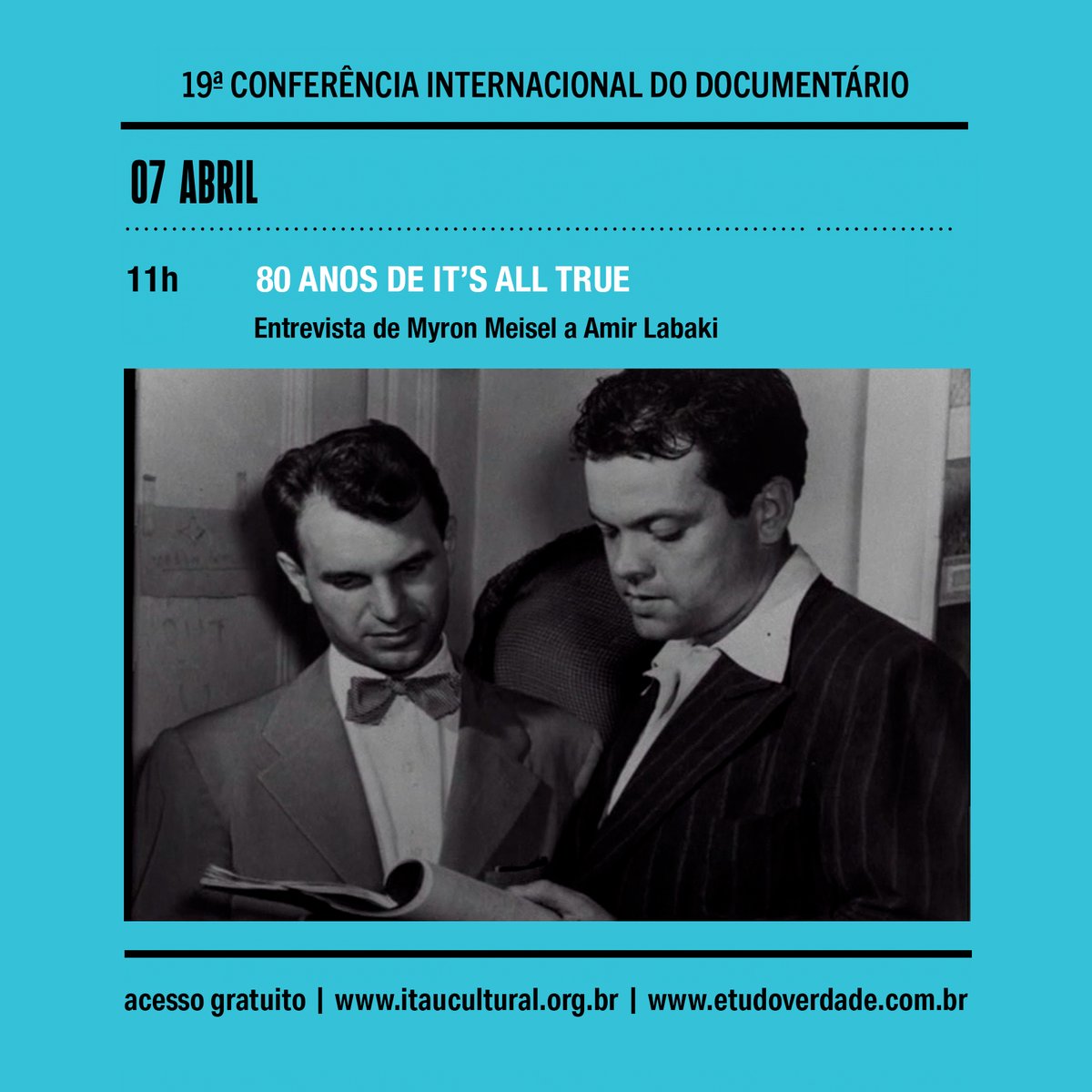 etudoverdade's tweet photo. Hoje, 11h 
O crítico e produtor norte-americano Myron Meisel comenta It’s All True-Based on an unfinished film by Orson Welles, que codirigiu com Bill Krohn, a partir do material filmado por Welles no Brasil nos anos 1940. 
Entrevistado por @amirlabaki:  https://t.co/LKTkTvGVWG https://t.co/Pd2A0KNWqF