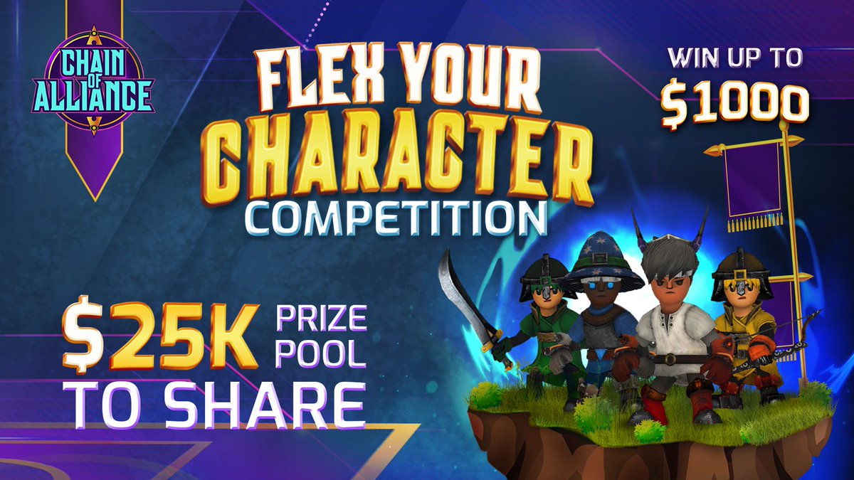 Allies! ⚔️

To commemorate the release of the Public Testnet and our Badge of Alliance NFT competition,  we have allocated a total Prize Pool of 25,000 USDT for a two-stage "Flex Your Character on Twitter" event. 🥳

Have fun! 😎

⬇️ Learn more here:
medium.com/@chainofallian…