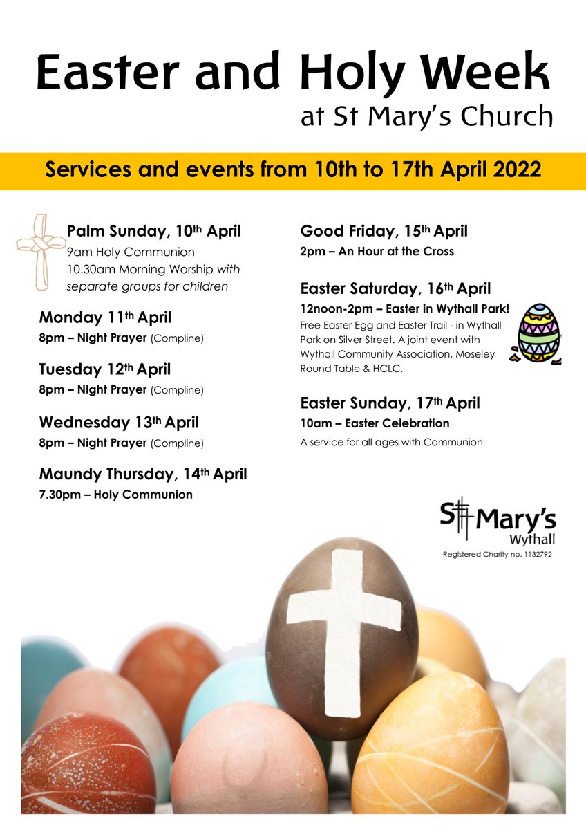 stmaryswythall's tweet photo. There is a lot happening as we approach Easter! All are welcome and we'd love to see you! https://t.co/Fqk5poM7Xt