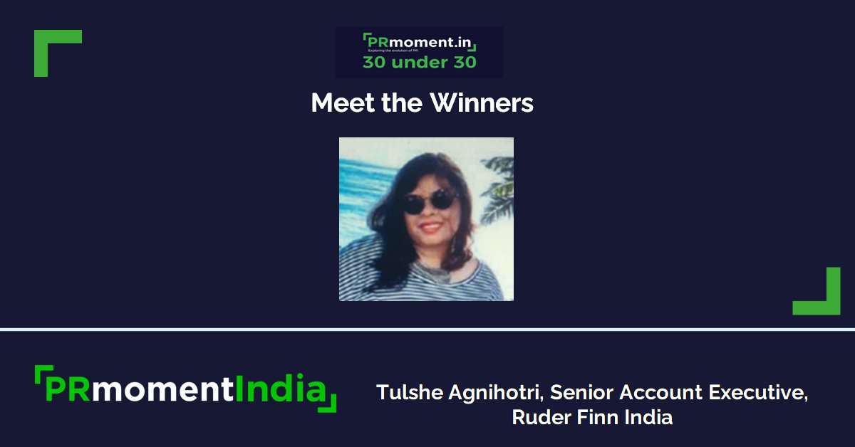 Congratulations Tulshe Agnihotri, senior account executive, Ruder Finn India for making it to the list of 30 under 30 for 2022!

Know the complete list of winners for this year: bit.ly/3v3Nunx

<a href="/tulshe_agni/">Tulshe</a> <a href="/AdfactorsPR/">Adfactors PR</a> <a href="/GodrejGroup/">Firecompass</a> <a href="/PaarulC/">Paarul Chand</a> <a href="/RuderFinnIndia/">Ruder Finn India</a>