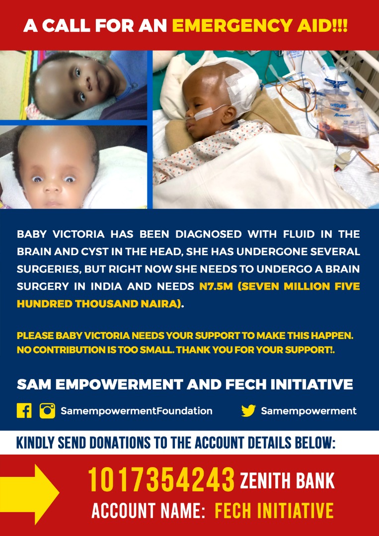 FechInitiative's tweet photo. Call for Emergency Aid.
This is an urgent call to help Victoria. Victoria is a 2 years old baby diagnosed with hydrocephalus (fluid in the brain) and cyst in the head. They need your support for a sugery in India. Thank you all for your support and God bless you.
#Fechinitiative https://t.co/j3PgCst1Qb