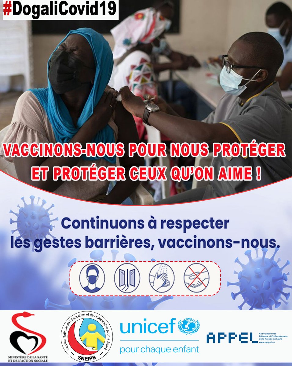 appelsn's tweet photo. Vaccinons-nous contre la #Covid19 pour nous protéger et protéger ceux qu’on aime !

@santegouv_sn @SneipsO @ligueblogsante @unicefsenegal @cousenegal @OMS_SENEGAL #Kebetu #DogaliCovid19 https://t.co/UHa7pylCFj
