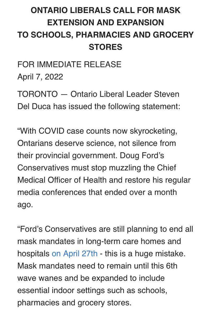 The Ontario Liberal party is calling for mandatory masking to be brought back in essential indoor locations #onpoli