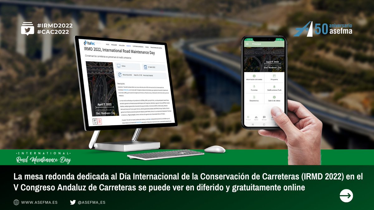 ¿Os habéis perdido la mesa redonda de #CAC2022 dedicada al Día Mundial de la Conservación de Carreteras?

<a href="/itafec/">itafec</a> la emite en diferido desde su plataforma web y desde la app #PDVbyitafec. ¡Acceded ya y comentad con el hashtag #IRMD2022!

Más información en ow.ly/Q2Yj50IxmGj