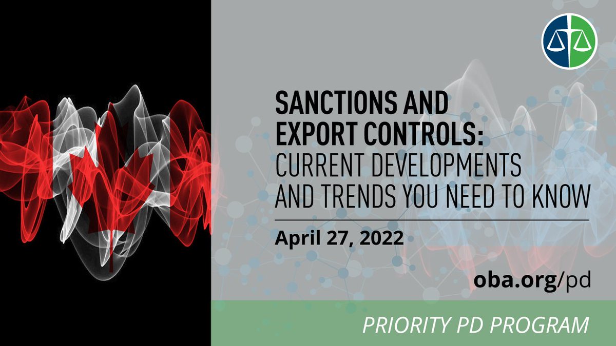 OBAlawyers's tweet photo. Now more than ever, businesses and their advisors need to be up-to-date on sanctions and export compliance requirements. Join our expert panel to get up to speed so you and your clients can make sense of the latest developments and upcoming challenges. https://t.co/9CJphY3M7W https://t.co/wLjm26PIy2