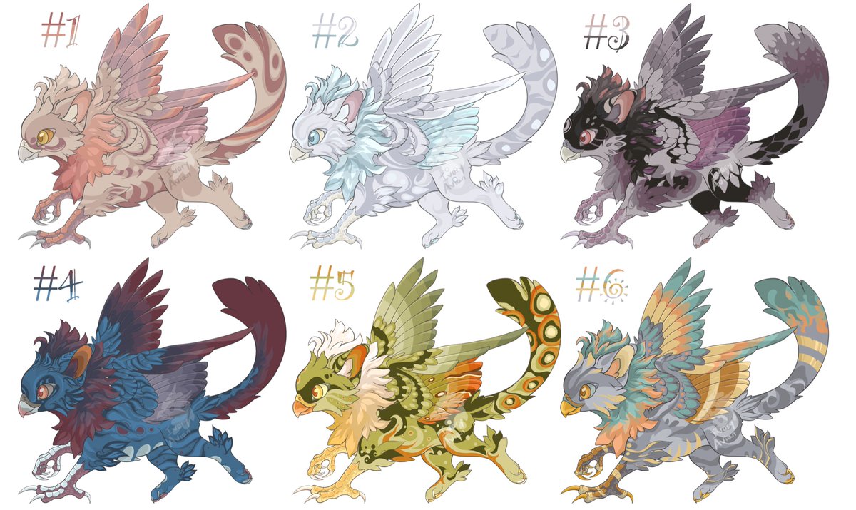 AvianIvory's tweet photo. Reposting my Griffin Adopt Batch, all are still open! Each is the same price; auction ends 24 hrs after 1st bid.

SB: $40
MI: $2
AB: $65

#adopt #adoptable #adopts #adoptables #characterdesign #ocsale #originalcharacter #ArtistOnTwitter #griffin https://t.co/qyBkVYazat