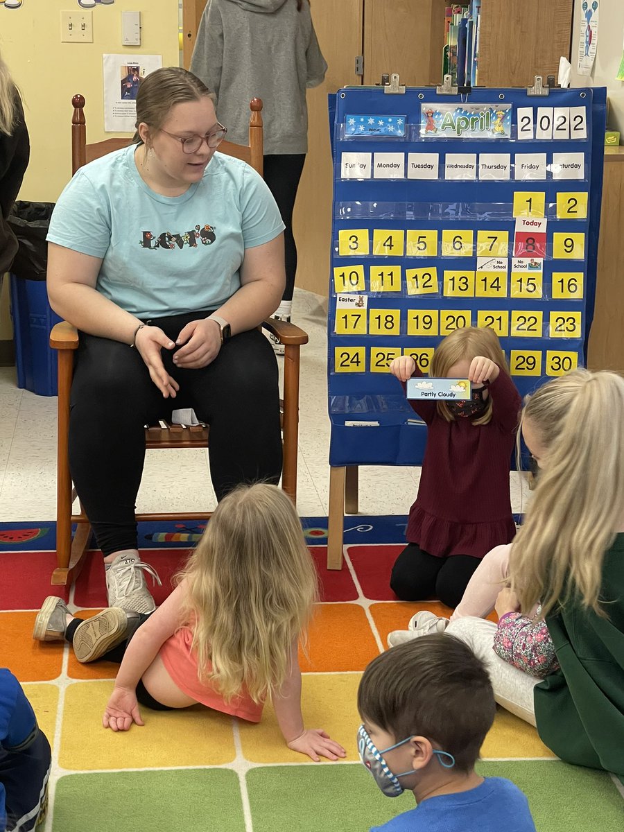 NCHSPreschool's tweet photo. Thanks for doing calendar with us Ms Annie and her assistant #undertheseaweek @NCHSRedhawksCTE @NCHSOFFICIAL @Naperville203 https://t.co/qPE42SJZkR