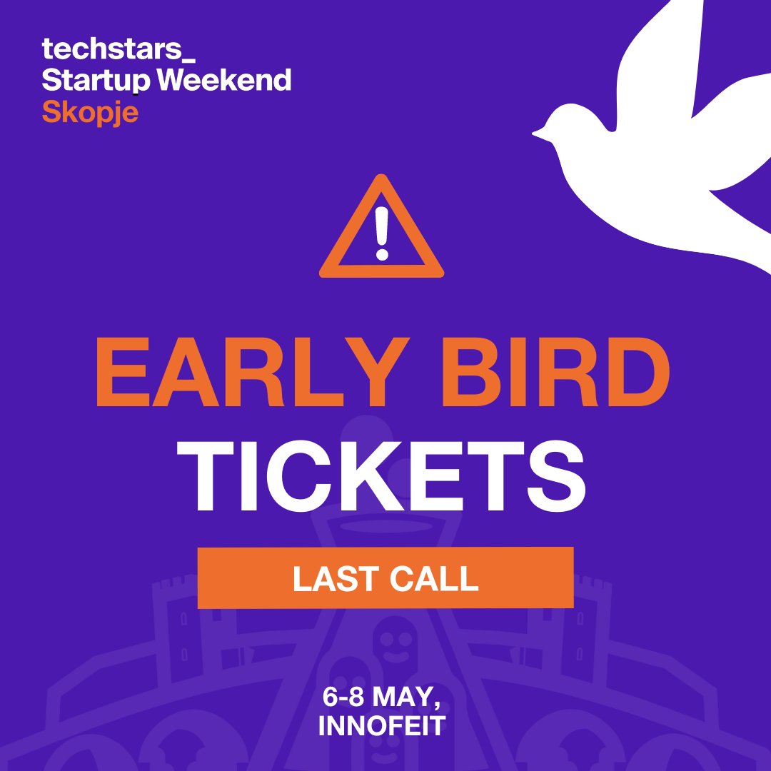 Уште малку време остана за да си купиш Еаrly Bird карта ⏲️ 

Не чекај “5 до 12“, резервирај си место уште денес  👉bit.ly/3tu7tw6 

#SWSkopje #startupweekendskopje #SWS22