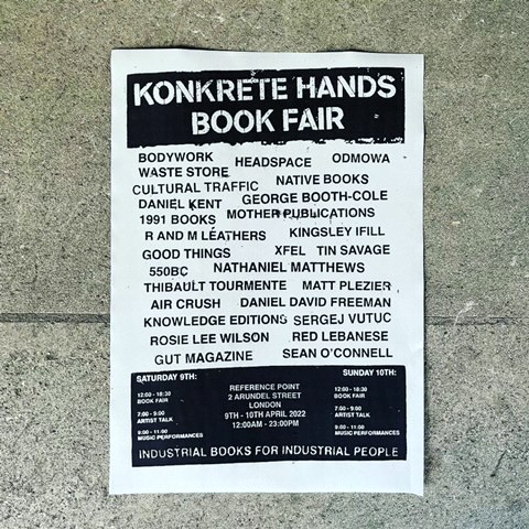LIVE TALK LONDON
Sunday 10th April 5pm at KONKRETE HANDS
I will be in conversation at Reference Point Library at 180 Strand
entrance at 2 Arundel St, London, WC2R 3DA
Industrial books for industrial people 
#tobymott