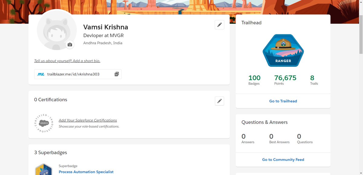 VamsiKK20's tweet photo. Milestone Achieved!! #Ranger 
@trailhead @RenitaSFerreira @kavindrapatel @Bhanz19 @satyagoluguri https://t.co/Q7HynKwxPm