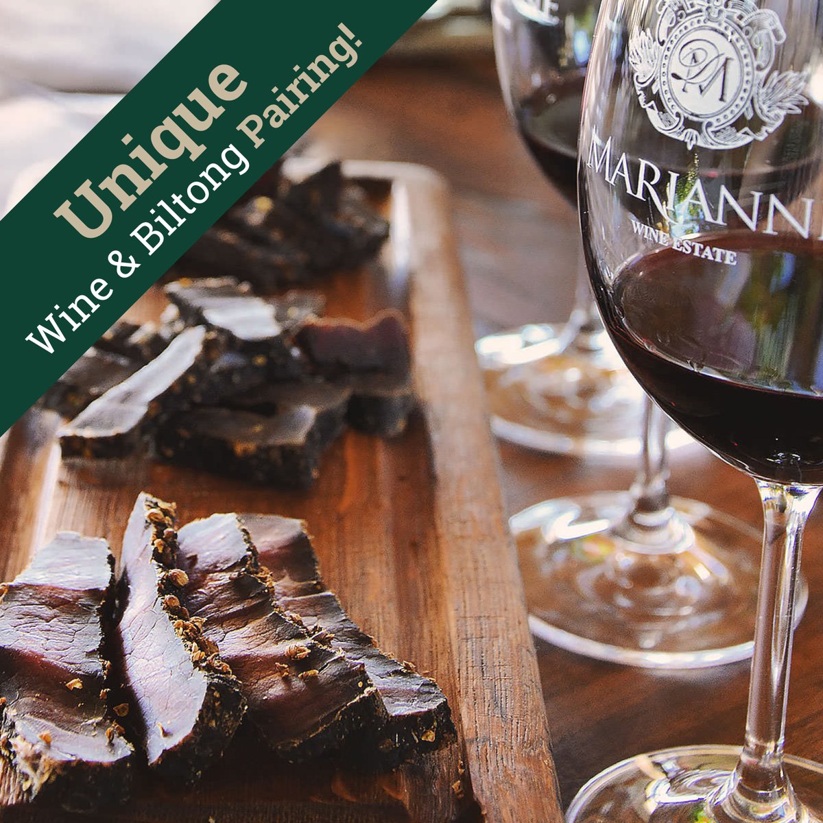 Looking for something to do this long weekend? Visit Marianne Wine Estate &amp; Guesthouse and enjoy their unique biltong &amp; wine pairing 🍷 

#TheWineFarmer #DieWynBoer #MarianneWines #BiltongAndWinePairing
