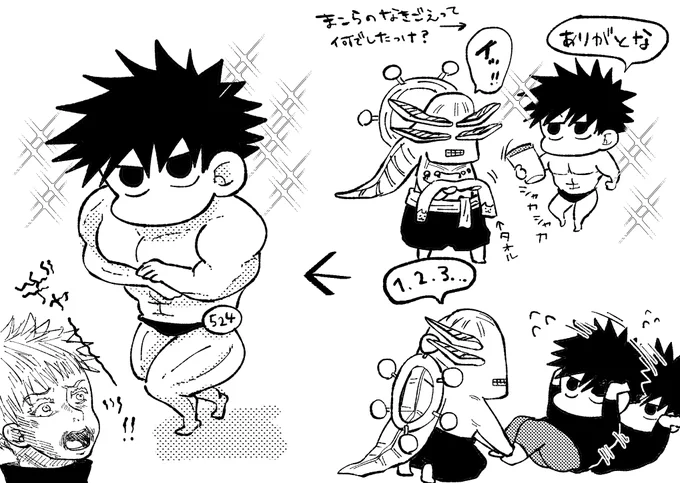 ムキムキ黒とミニまこらの共同作業 