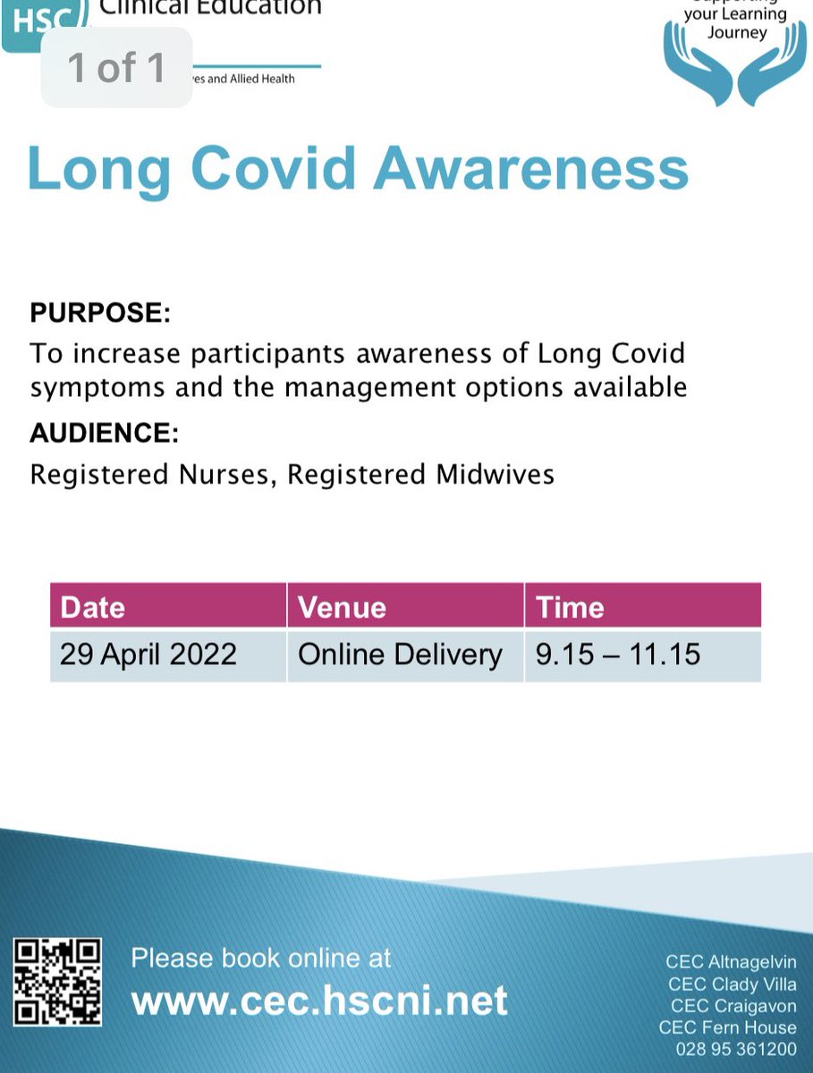 Clinical Education Centre <a href="/HSCCEC/">Clinical Education Centre - CEC</a> Long Covid Awareness session - 29th April. For more information and booking visit our website cec.hscni.net