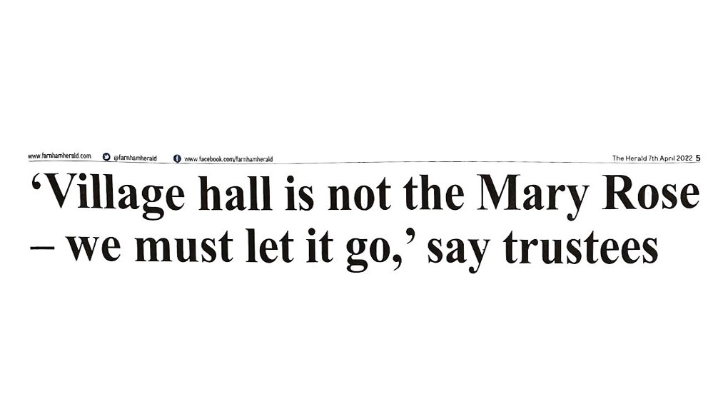 RowledgeVH's tweet image. Read all about it in the Farnham Herald!
Excellent piece by Daniel Gee in this week's Farnham Herald.  Trustees tell how they reached the decision to relocate the hall to a new site on Fullers Road.  View and comment on proposals at Waverley's planning page.
#rowledge #farnham