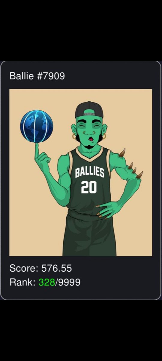 Not so bad... 🏀🏀🏀
RANK 328/9999!!
ATK 9
DEF 10
Jersey Milwaukee 2%
Number 20 3% 

@Ballies_NFT
<a href="/cryptocomnft/">Crypto.com NFT</a>