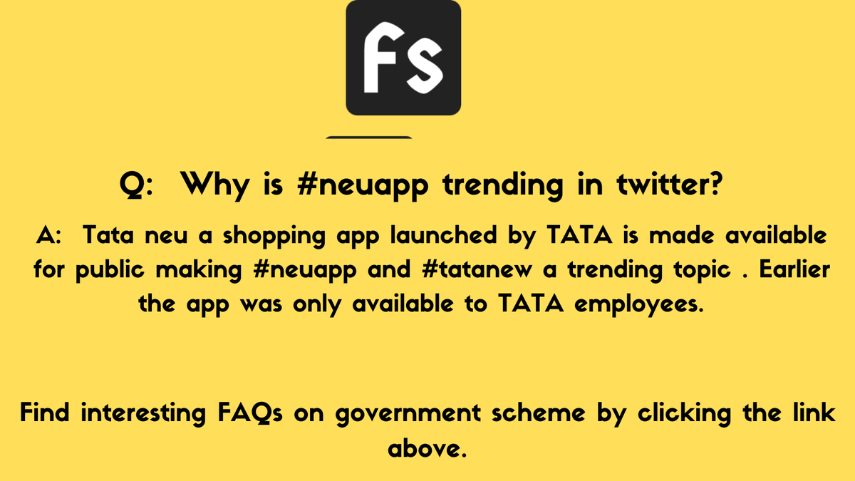 news_digestive's tweet photo. Why is #neuapp and #TataNeu trending?
Read government schemes FAQ from https://t.co/WUe4oB5fcB https://t.co/i4KjgFqixS