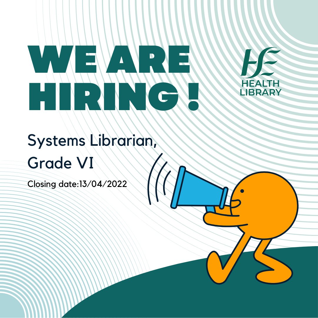 hselibrary's tweet photo. We Are Hiring!
#your_hse_hli are looking for a #systemslibrarian to join our team. π§
For more details -
https://t.co/PO2UYoKF9Y
#JobFairy #LibrariesIreland
@LAIonline @LibrariesIre @healthlibraries @RCSILibrary @library_ipa @LibraryJobs @aalawton https://t.co/wjYsa6sh7L