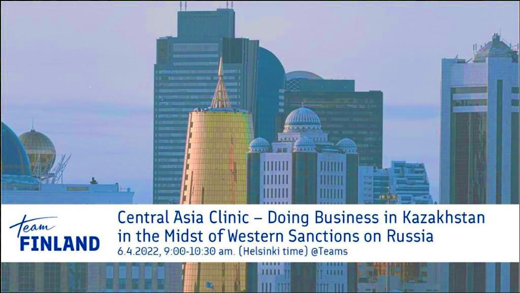 FinlandinKZ's tweet photo. Our #TeamFinland network held a webinar “Central Asia Clinic - Doing Business in #Kazakhstan in the Midst of Western Sanctions on Russia” on 6.4, which gathered 100+ Finnish company reps. 🇫🇮 businesses are clearly interested in the market &amp; we're happy to provide services to them https://t.co/onIMeA4eB7
