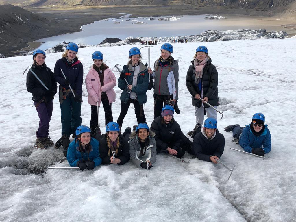 SandGeog's tweet photo. Great start to the day - students up on the Solheimajökull glacier taking in the view! #crampons #glaciation #geography https://t.co/3c8kzmPbfe