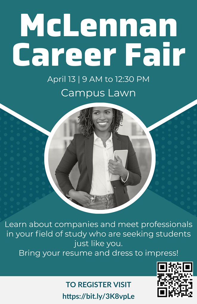 It's Career Fair time! Bring your resume and join us in connecting with professionals and companies that are hiring! #mcchighlanders #careerfair
