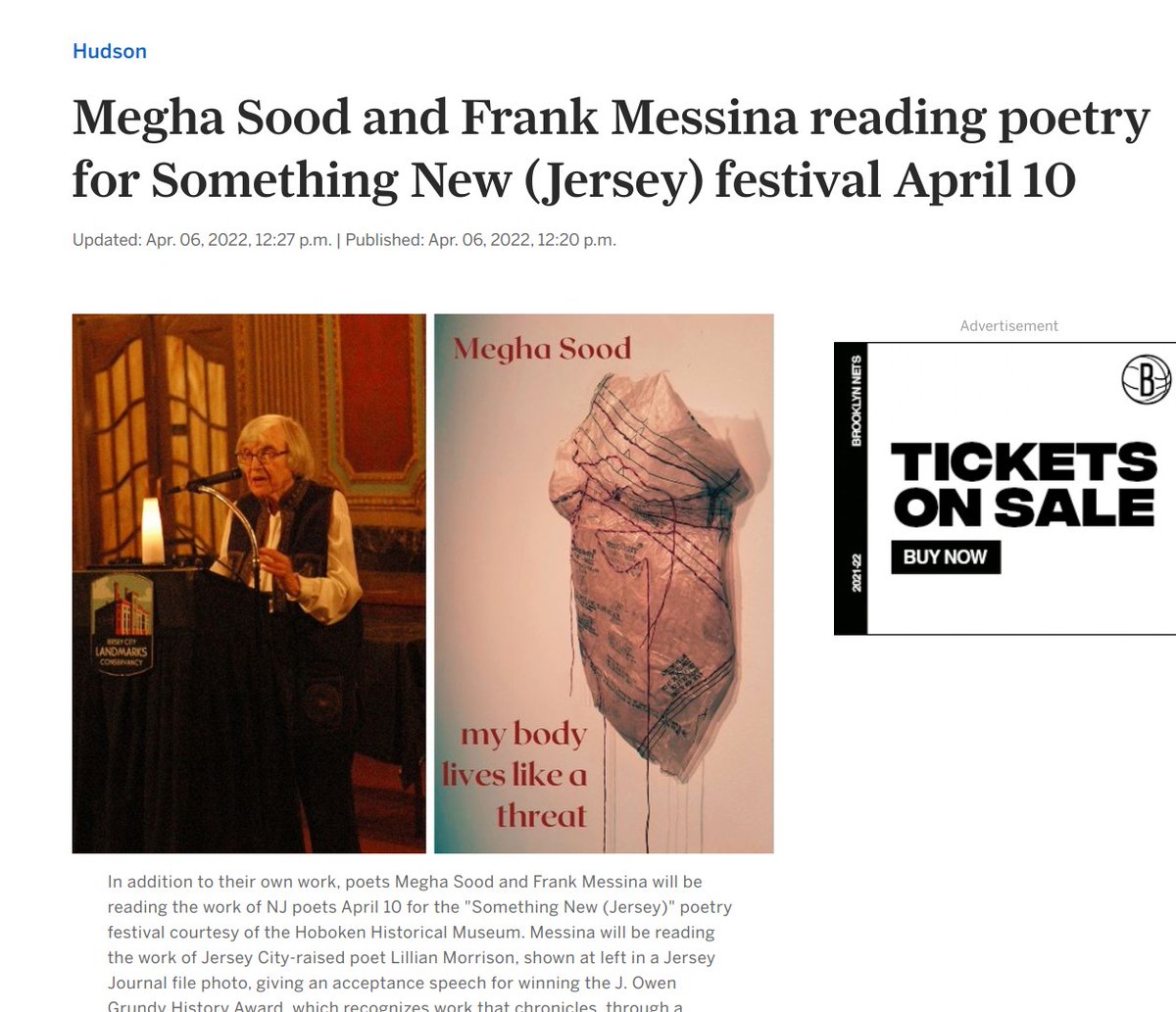 Meghasood16's tweet photo. Thrilled to see the #pressmention of my next #booktour #poetrybook event at @HobokenMuseum on @jerseyjournal
Thankful to David for supporting the work of the creatives in the local community.
Come see us read our work on Sunday, April 10, 2022, at 4pm
https://t.co/861BxaHrKE https://t.co/sr0mEQHEtJ