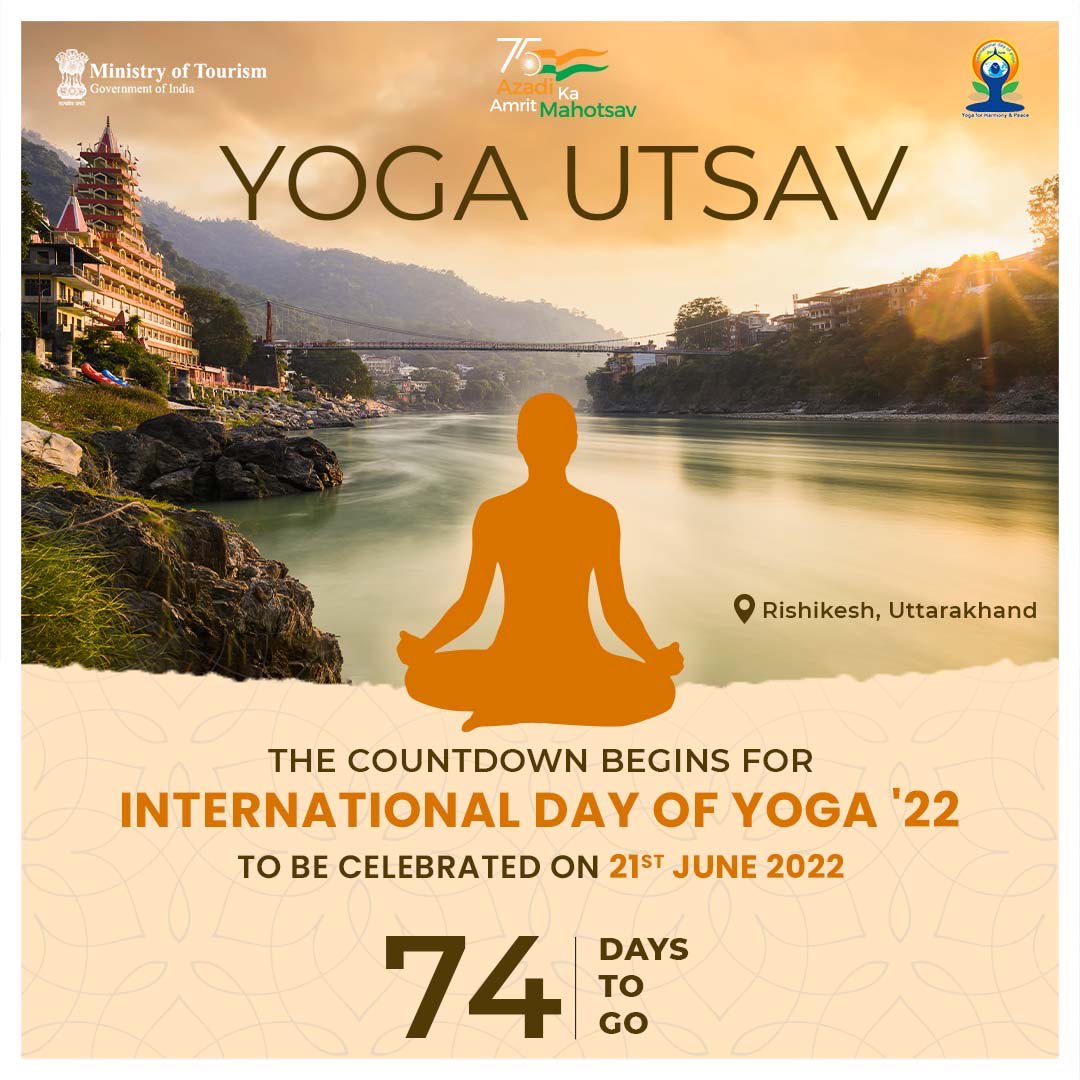 tourismgoi's tweet photo. Just 74 days to go for International Day of Yoga 2022!

Marking the countdown, Ministry of Tourism invites everyone to join Yoga Utsav, to be celebrated through 75 serene destinations of India. 

#74DaysToIDY #IDY2022 #AmritMahotsav #WellnessTourism #DekhoApnaDesh https://t.co/TuGUz9Kh3S