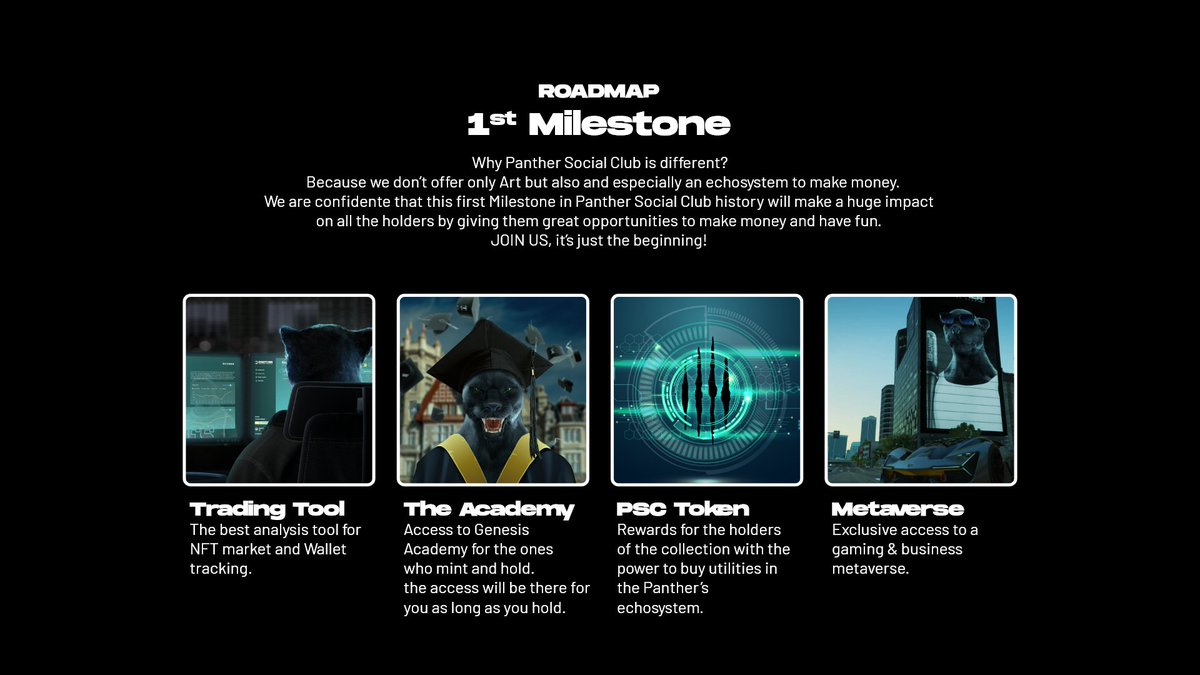 panthersocialc's tweet photo. ROADMAP UPDATE!🎯

We promised that interesting news would come: here is a first general introduction!🔥
These are the 4 most important points on which everything will take place in the coming weeks:

1. PANTHER NFT TRADING TOOL
2. PANTHER ACADEMY
3. PSC TOKEN
4. METAVERSE https://t.co/A9emOWsXMr