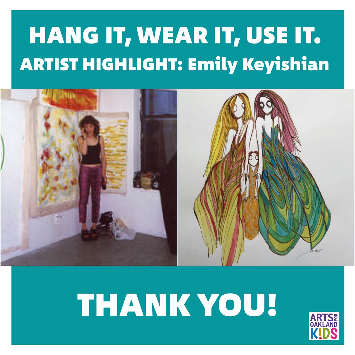 Emily Keyishian is a local abstract artist who tells the stories of her Armenian &amp; Ukrainian heritage w/ her art &amp; donated a stunning painting to AOK’s March “Hang It, Wear It, Use It” auction! Help us thank Emily for supporting Oakland’s Kids -> devildoll.com