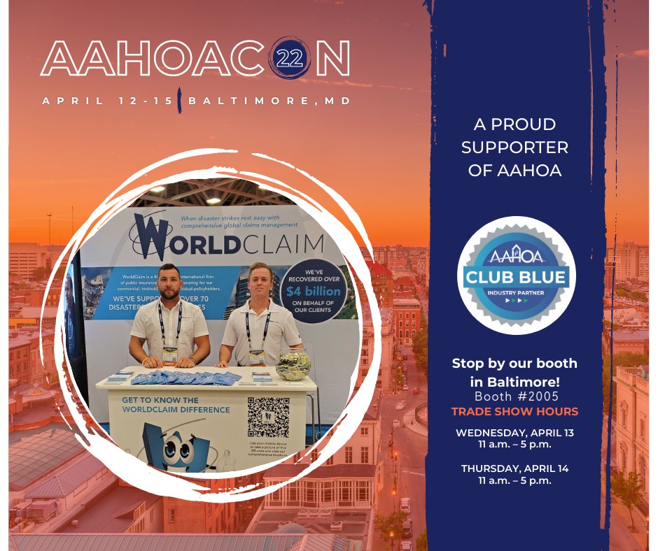 worldclaim's tweet photo. The #WorldClaimTeam is proud to be attending #AAHOACON22 in #Baltimore next week. Take a few minutes to stop by our booth #2005 to meet members of our dedicated team. WorldClaim is a #ClubBlue Industry Partner. 
#AAHOA #GetToKnowTheWorldClaimDifference https://t.co/WbxAGIvr9d