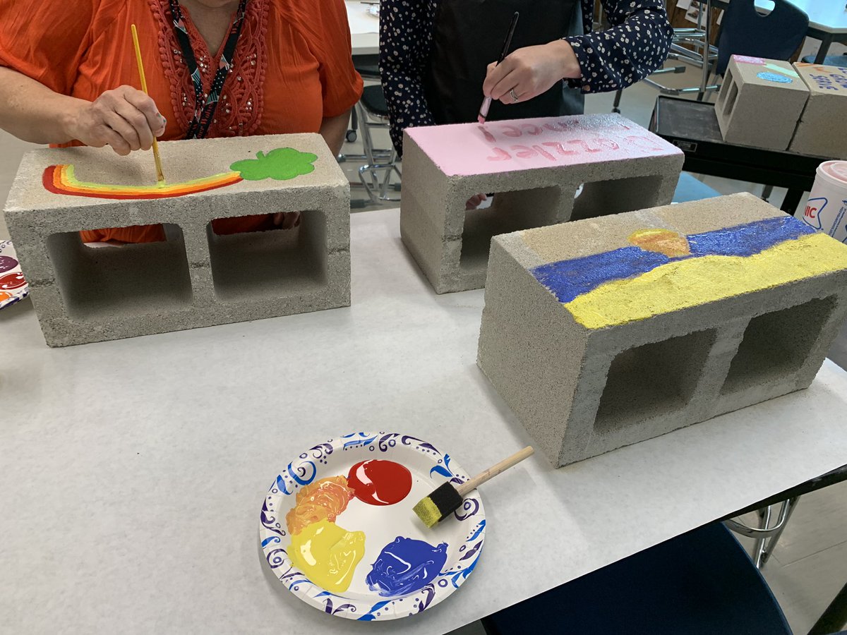 Mrs_Gaylor's tweet photo. During our Science Department Meeting this morning we painted blocks for our community garden. It was a fun way to start our day! @WagnerMS_GISD https://t.co/DbuesLsKoO