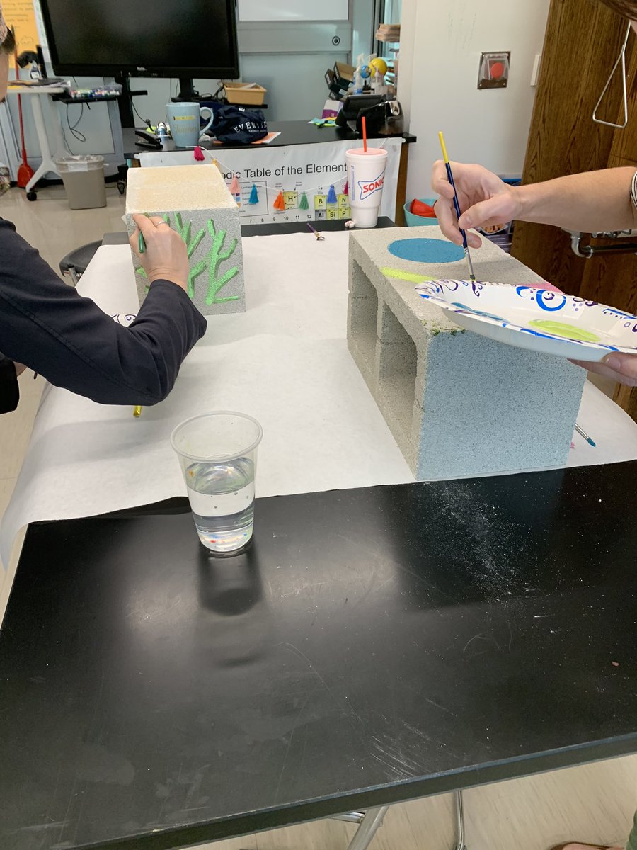 Mrs_Gaylor's tweet photo. During our Science Department Meeting this morning we painted blocks for our community garden. It was a fun way to start our day! @WagnerMS_GISD https://t.co/DbuesLsKoO