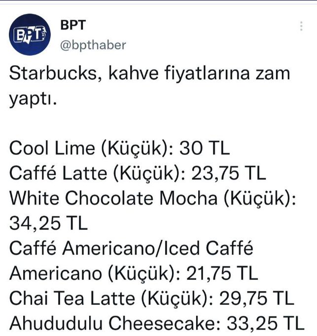 Hi&ccedil; Starbucks&rsquo;ta kahve i&ccedil;meyen biri olarak bu fiyatlar Sizce Pahalımı Ben Anlamıyorum. White chocolate<a href="/tag/yeniprofilresmi"class="tags"><span>#yeniprofilresmi</span></a><a href="/tag/cumartesi"class="tags"><span>#cumartesi</span></a>